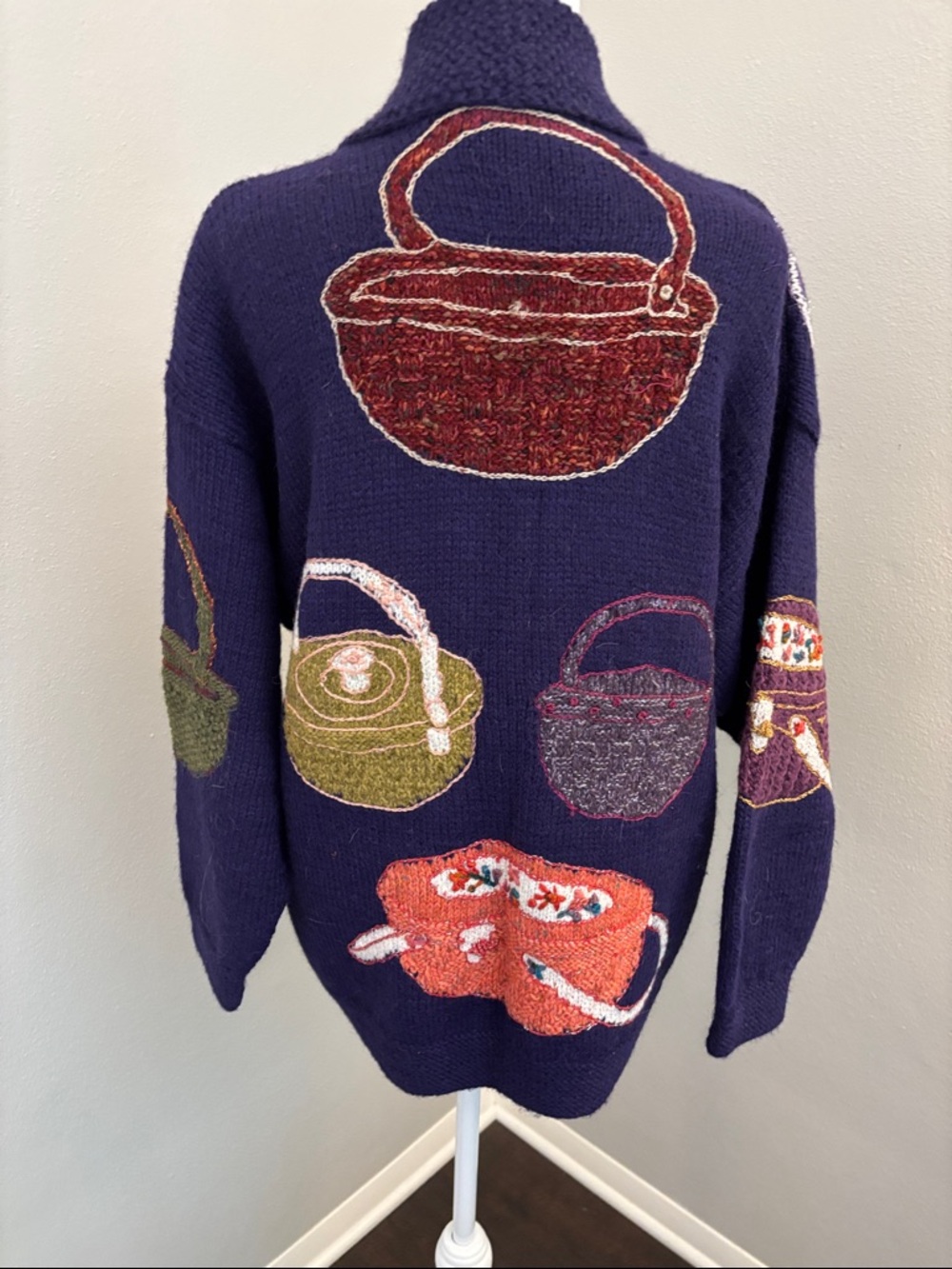 Navy Embroidered Basket Motif Cardigan - Picture 3 of 4